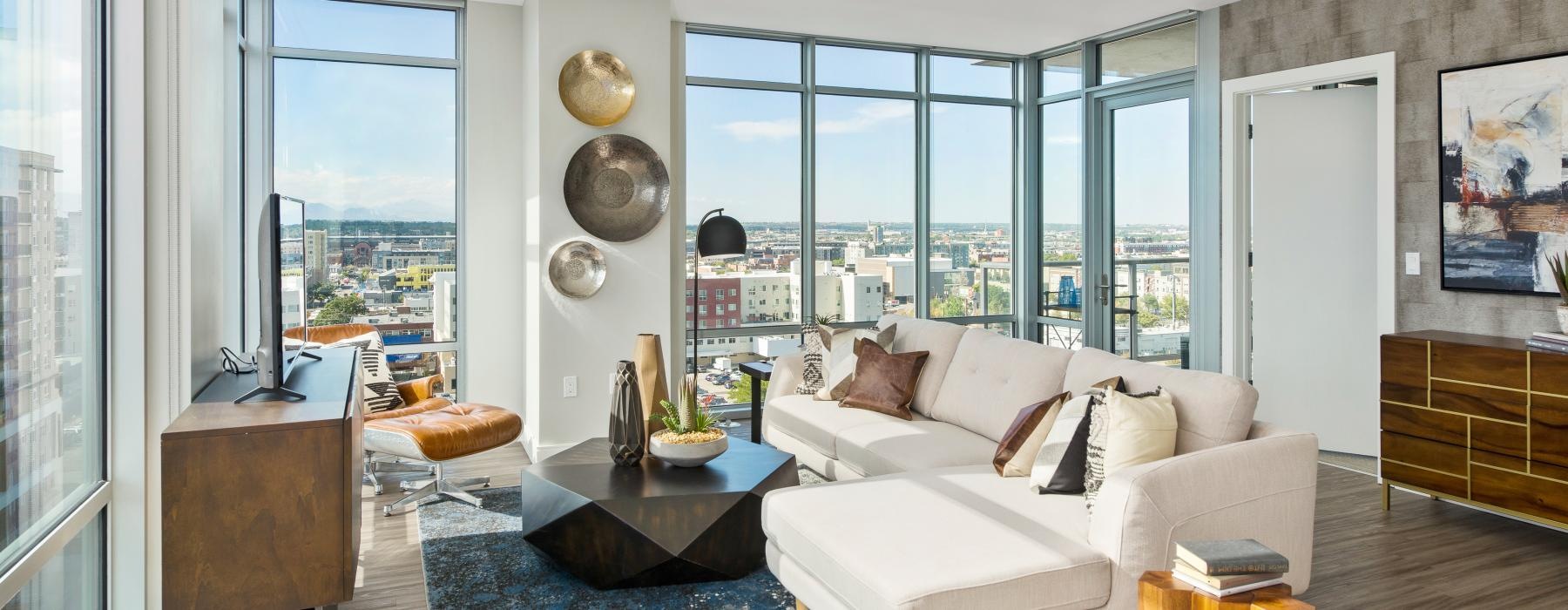 a living room with a large window