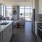 a kitchen with a large window