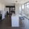 a kitchen with a large window